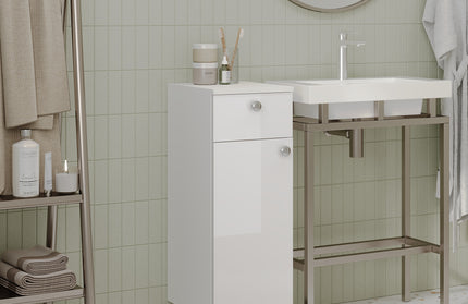 Corp Baie Zaria, 1 Sertar, 1 Usa, Alb lucios/Alb, MDF, L 30 x l 35 x H 85 cm