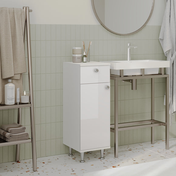 Corp Baie Zaria, 1 Sertar, 1 Usa, Alb lucios/Alb, MDF, L 30 x l 35 x H 85 cm