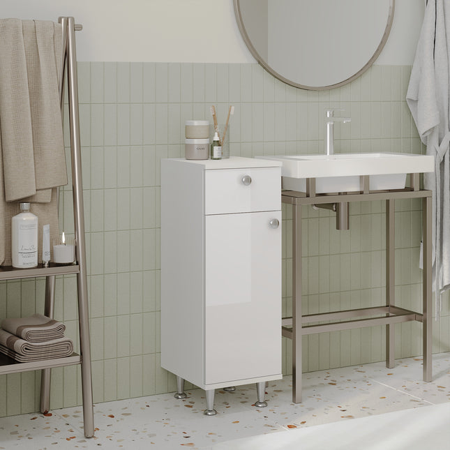 Corp Baie Zaria, 1 Sertar, 1 Usa, Alb lucios/Alb, MDF, L 30 x l 35 x H 85 cm