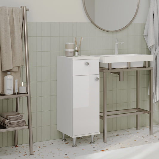 Corp Baie Zaria, 1 Sertar, 1 Usa, Alb lucios/Alb, MDF, L 30 x l 35 x H 85 cm