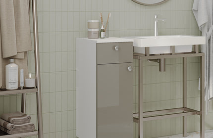 Corp Baie Zaria, 1 Sertar, 1 Usa, Gri Lucios/Alb, MDF, L 30 x l 35 x H 85 cm