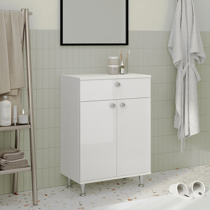 Corp Baie Zaria, 1 Sertar, 2 Usi, Alb lucios/Alb, MDF, L 60 x l 35 x H 85 cm