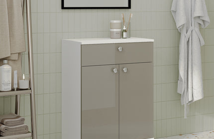 Corp Baie Zaria, 1 Sertar, 2 Usi, Gri Lucios/Alb, MDF, L 60 x l 35 x H 85 cm