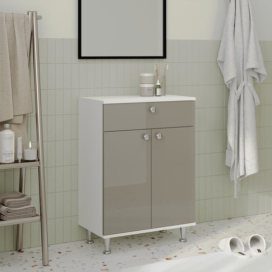 Corp Baie Zaria, 1 Sertar, 2 Usi, Gri Lucios/Alb, MDF, L 60 x l 35 x H 85 cm