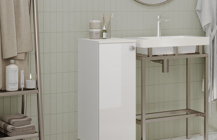 Corp Baie Zaria, 1 Usa, Alb lucios/Alb, MDF, L 30 x l 35 x H 85 cm