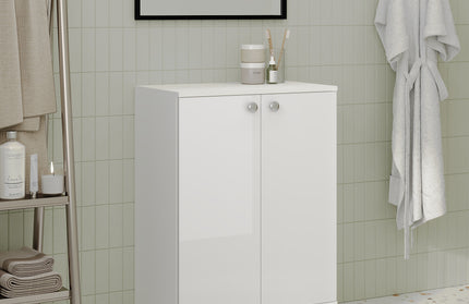 Corp Baie Zaria, 2 Usi, Alb lucios/Alb, MDF, L 60 x l 35 x H 85 cm