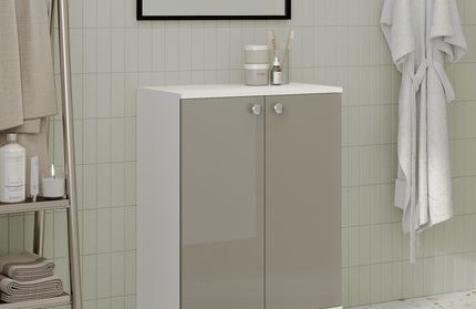 Corp Baie Zaria, 2 Usi, Gri Lucios/Alb, MDF, L 60 x l 35 x H 85 cm