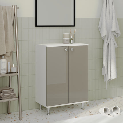 Corp Baie Zaria, 2 Usi, Gri Lucios/Alb, MDF, L 60 x l 35 x H 85 cm