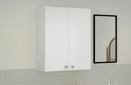 Corp Baie Zaria, Suspendat, 2 Usi, Alb lucios/Alb, MDF, L 60 x l 22 x H 72 cm