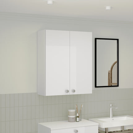 Corp Baie Zaria, Suspendat, 2 Usi, Alb lucios/Alb, MDF, L 60 x l 22 x H 72 cm