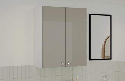 Corp Baie Zaria, Suspendat, 2 Usi, Gri Lucios/Alb, MDF, L 60 x l 22 x H 72 cm