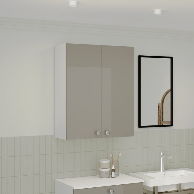 Corp Baie Zaria, Suspendat, 2 Usi, Gri Lucios/Alb, MDF, L 60 x l 22 x H 72 cm