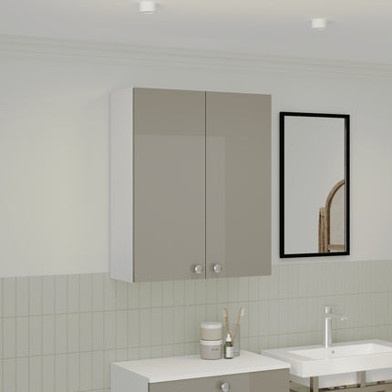 Corp Baie Zaria, Suspendat, 2 Usi, Gri Lucios/Alb, MDF, L 60 x l 22 x H 72 cm