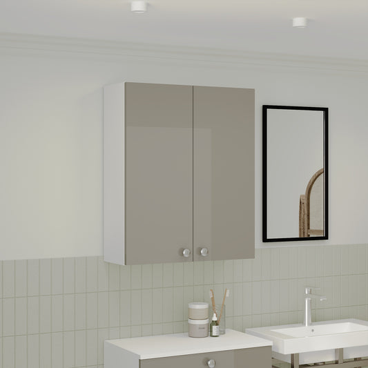 Corp Baie Zaria, Suspendat, 2 Usi, Gri Lucios/Alb, MDF, L 60 x l 22 x H 72 cm