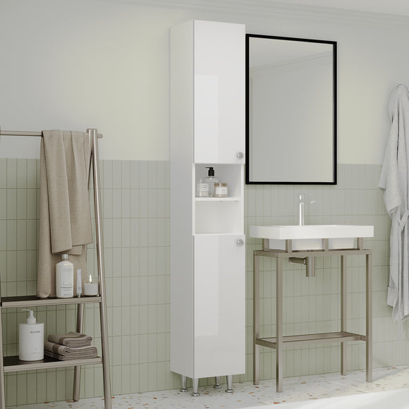 Soldat Baie Zaria, 2 Usi, Alb lucios/Alb, MDF, L 30 x l 27 x H 190 cm