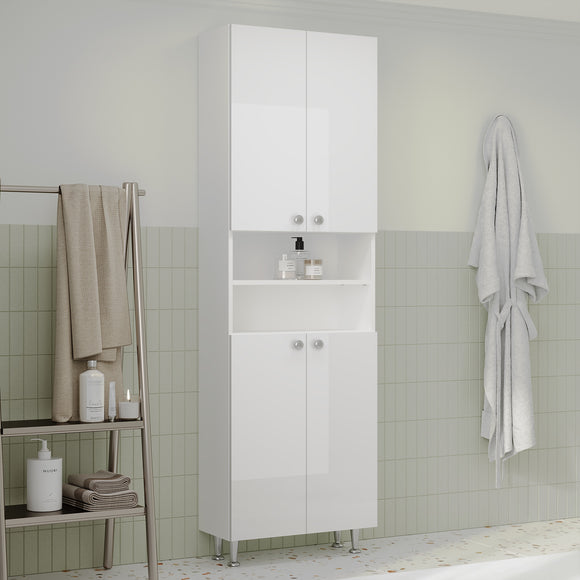 Soldat Baie Zaria, 4 Usi, Alb lucios/Alb, MDF, L 60 x l 27 x H 190 cm