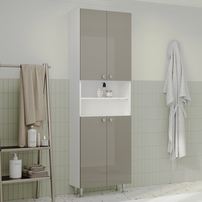 Soldat Baie Zaria, 4 Usi, Gri Lucios/Alb, MDF, L 60 x l 27 x H 190 cm