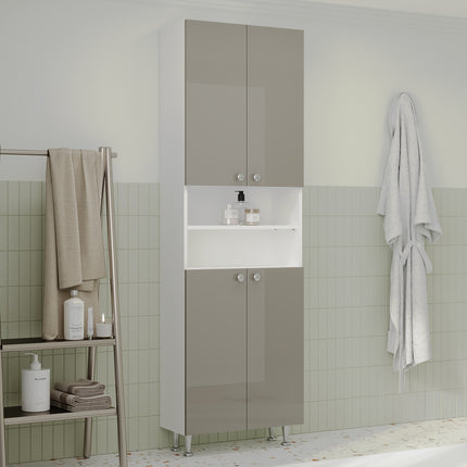 Soldat Baie Zaria, 4 Usi, Gri Lucios/Alb, MDF, L 60 x l 27 x H 190 cm