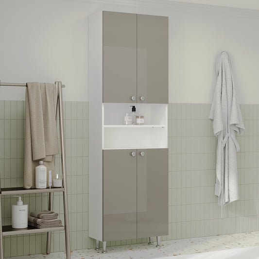 Soldat Baie Zaria, 4 Usi, Gri Lucios/Alb, MDF, L 60 x l 27 x H 190 cm