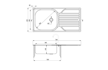 Chiuveta Deante LEGATO, 1 Cuva Universala, Inox Lucios, pe blat, 76 x 43.5 cm