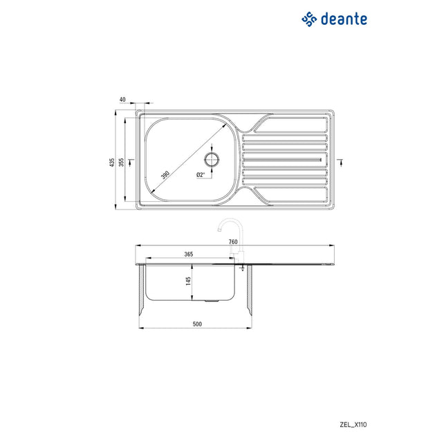 Chiuveta Deante LEGATO, 1 Cuva Universala, Inox Lucios, pe blat, 76 x 43.5 cm