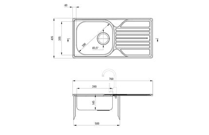 Chiuveta Deante LEGATO, 1 Cuva Universala, Inox Lucios, pe blat, 76 x 43.5 cm