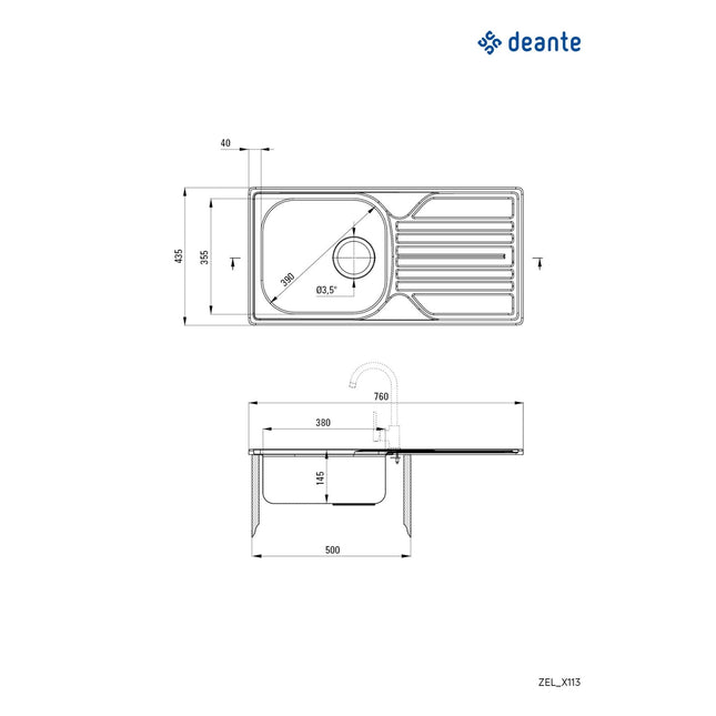 Chiuveta Deante LEGATO, 1 Cuva Universala, Inox Lucios, pe blat, 76 x 43.5 cm