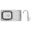 Set Chiuveta Deante DOPPIO, 1 Cuva Universala, Inox Lucios, pe blat, 78 x 43 cm, Baterie Lebada Bucatarie, pipa inalta, Inox Lucios