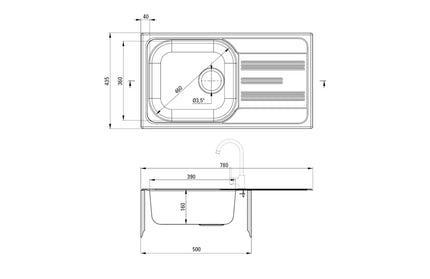 Chiuveta Deante XYLO, 1 Cuva Universala, Inox Lucios, pe blat, 78 x 43.5 mm