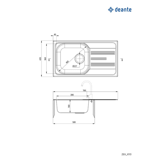 Chiuveta Deante XYLO, 1 Cuva Universala, Inox Lucios, pe blat, 78 x 43.5 mm