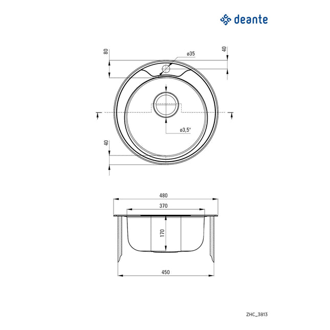 Chiuveta Deante TWIST, 1 Cuva Universala, Inox Texturat, pe blat, D 48 cm