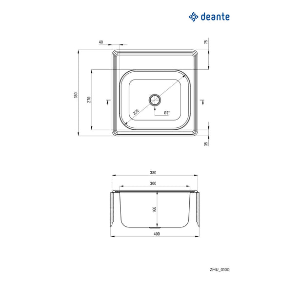 Chiuveta Deante TECHNO, 1 Cuva Universala, Inox Lucios, pe blat, 38 x 38 cm