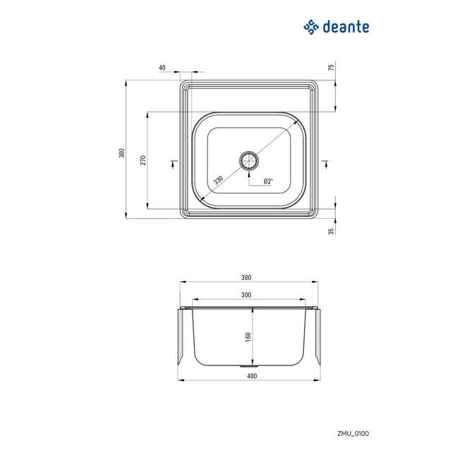 Chiuveta Deante TECHNO, 1 Cuva Universala, Inox Lucios, pe blat, 38 x 38 cm