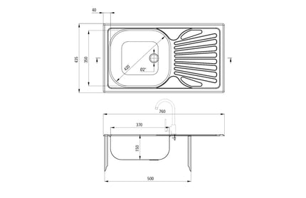 Chiuveta Deante TECHNO, 1 Cuva Universala, Inox Lucios, pe blat, 76 x 43.5 cm