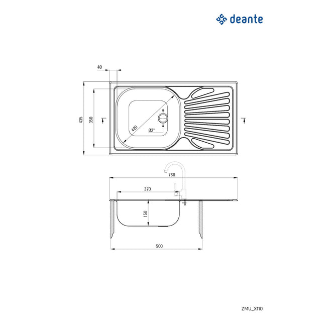 Chiuveta Deante TECHNO, 1 Cuva Universala, Inox Lucios, pe blat, 76 x 43.5 cm