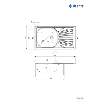 Chiuveta Deante TECHNO, 1 Cuva Universala, Inox Lucios, pe blat, 76 x 43.5 cm