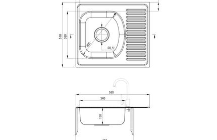 Chiuveta Deante TECHNO, 1 Cuva Universala, Inox Texturat, pe blat, 58 x 51 cm