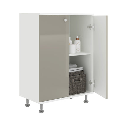 Corp Baie Zaria, 2 Usi, Gri Lucios/Alb, MDF, L 60 x l 35 x H 85 cm