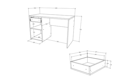 Birou Uno, 1 Sertar, 1 Usa, Alb, 120 x 55 x 75 cm