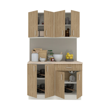 Set Bucatarie Karo V2, Lemn Natural/Alb, Blat Thermo 28 mm, L 120 cm