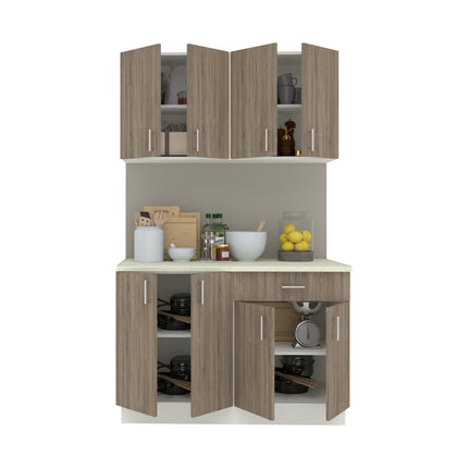 Set Bucatarie Karo V2, Stejar Sonoma Inchis/Alb, Blat Thermo 28 mm, L 120 cm