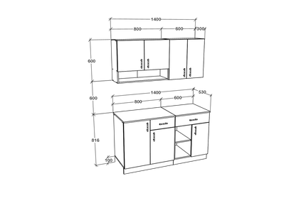 Set Bucatarie Berna, Antracit/Alb, L 140 cm