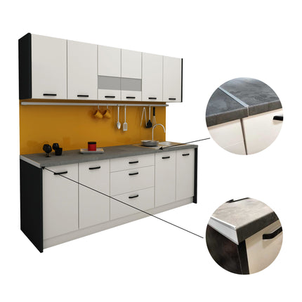 Bucatarie Lima, Alb Lucios/Negru, MDF, L 235 cm