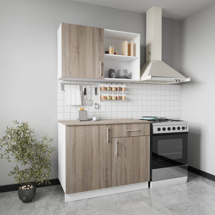 Bucatarie Liz, Stejar Sonoma Inchis/Alb, L 100 cm