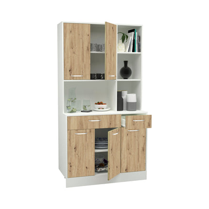 Bufet Hugo, Stejar Artisan/Alb, 100 x 44 x 188 cm