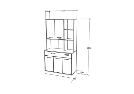 Bufet Hugo, Antracit/Alb, 100 x 44 x 188 cm