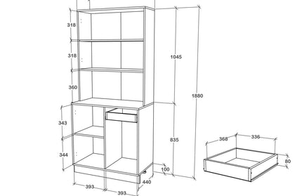 Bufet Oma, Antracit/Alb, L 84 cm