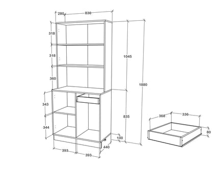 Bufet Oma, Antracit/Alb, L 84 cm