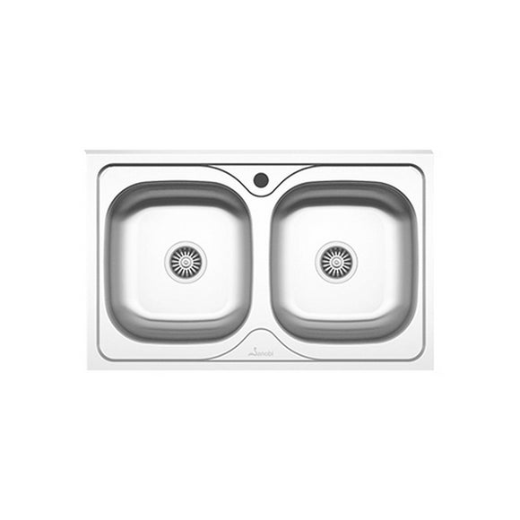 Chiuveta Sanobi, 2 Cuve universale, Inox lucios, pe masca, 80 x 50 cm