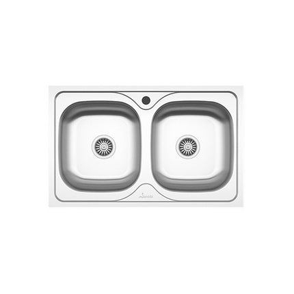 Chiuveta Sanobi, 2 Cuve universale, Inox lucios, pe blat, 80 x 50 cm